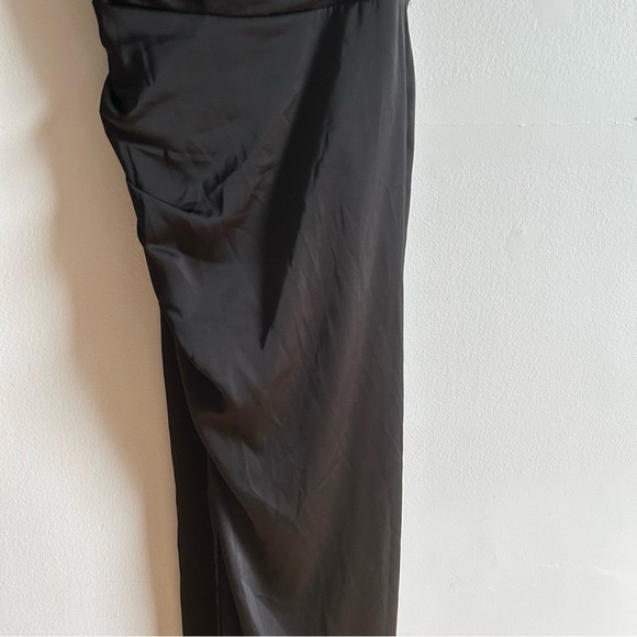 Azazie Sz 12 Eren Elegant One Shoulder Satin Black Maxi Wedding Gown Dress - Picture 8 of 14